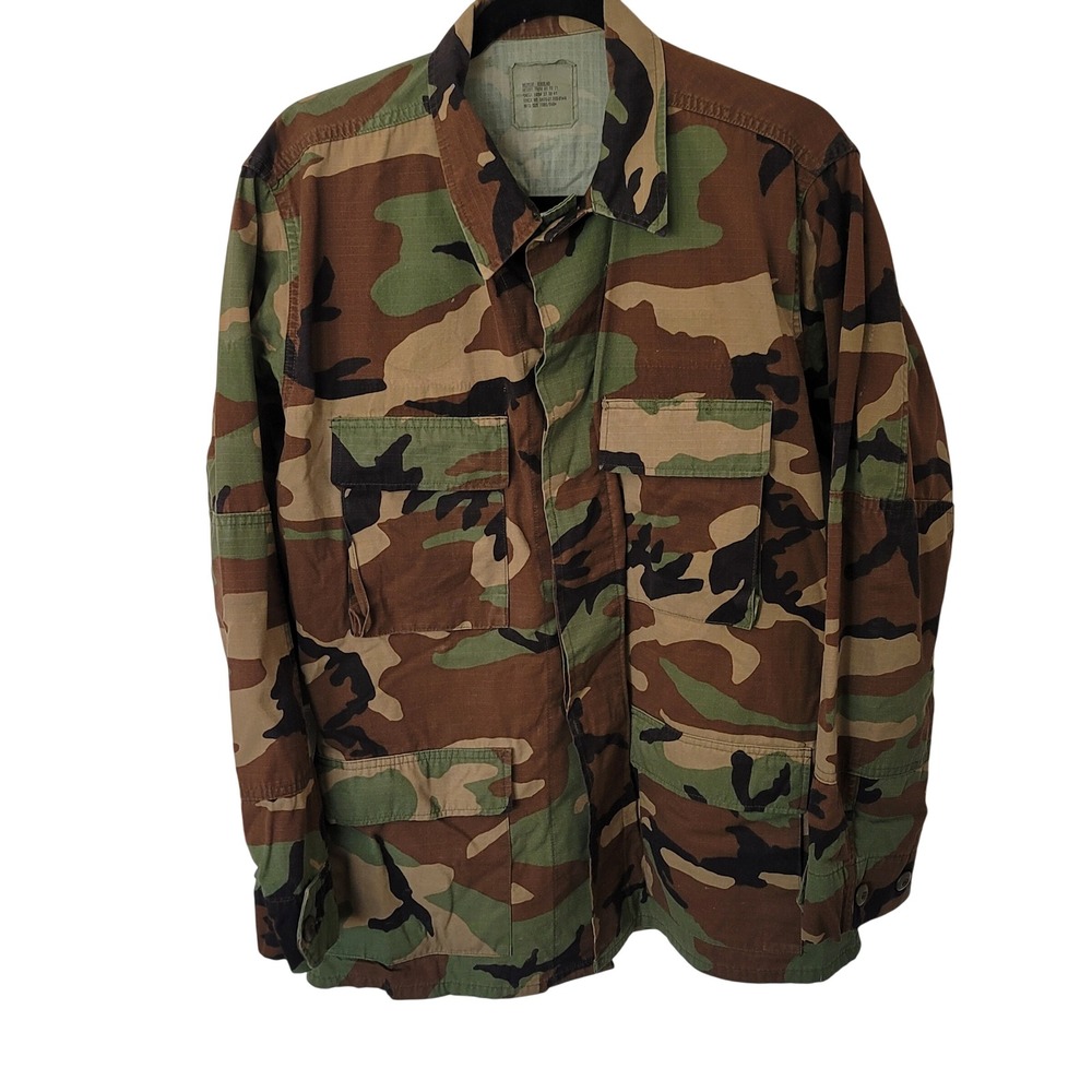 Vintage US Military Field Jacket Mens Medium Regular Woodland Camo Ripstop Coat